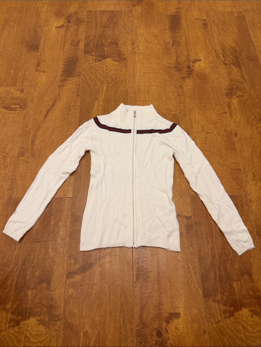 Gucci kids size 6 White Zip-Front girls kids Sweater with Contrast Stripe